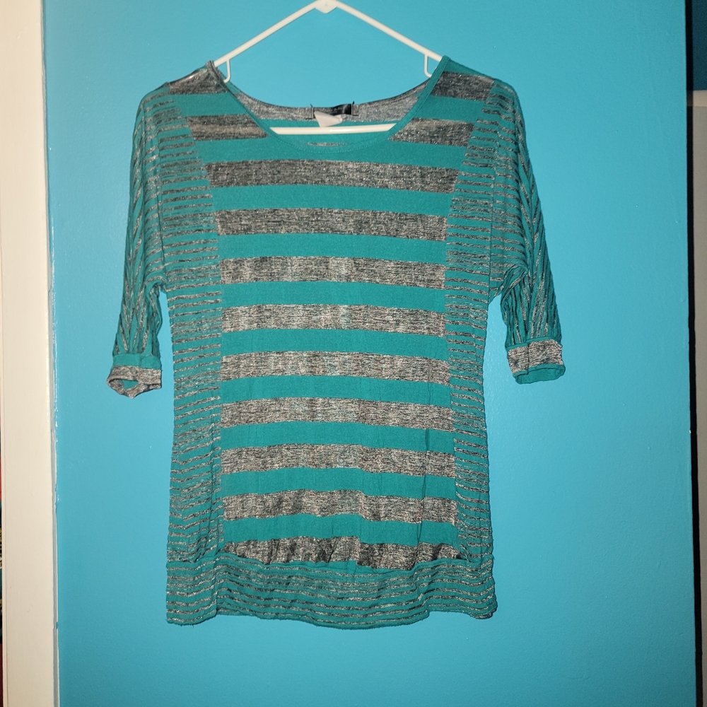 Striped Teal and Gray Top